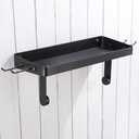 YIGII Garage Paper Towel Holder with Shelf - Wall Mount Paper Towel Holder with 4 Hooks, Single-Hand Tear Paper Towel Rack Heavy Duty Tissue Holder for Clean Station, Craft Room, Workbench (Black)