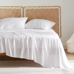 Bedsure Queen Sheet Set, Cooling Sheets for Queen Size Bed Set, Rayon Derived from Bamboo, Breathable & Soft Deep Pocket Up to 16 Inches, Hotel Luxury Silky Bedding, Bedsheet & Pillowcases, White (02 - White)