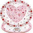 WorldBazaar Mother's Day Oval Paper Plates 24Pcs Disposable Red Pink Heart Love Paper Platters Love Theme Dessert Plates Wedding Anniversary Birthday Party Decor