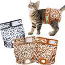 Wegreeco Cat Diapers, Cat Diapers for Male Female Cats Spraying Incontinence, Reusable Adjustable Highly Absorbent (3 Pack, Small) (Tiger Stripe)