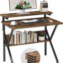 COTUBLR Small Desk, 27.5 Inch Small Computer Desk for Small Spaces, Computer Desk with Adjustable Monitor Stand, Compact Desk with Storage, Tiny Desk Study Desk for Bedroom Home Office, Rustic Brown