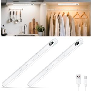 WILLED Under Cabinet & Closet Lights, Motion Sensor, Rechargeable, Magnetic, 3 Color Temps, Dimmable LED Light Bar for Indoor Kitchen Counter (2 Pack, White)