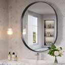Black Oval Mirror for Bathroom, 24 x 32 Inch Oval Bathroom Vanity Mirror for Wall, Wall Mounted Metal Frame Mirror for Bedroom Living Room Entryway, Wall Decor, Hangs Horizontal or Vertical
