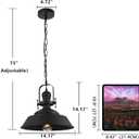 14" Farmhouse Pendant Light, Industrial Rustic Hanging Light Fixture with Matte Black Finish for Kitchen Island, Dining Room, Barn, Metal Dome Shade