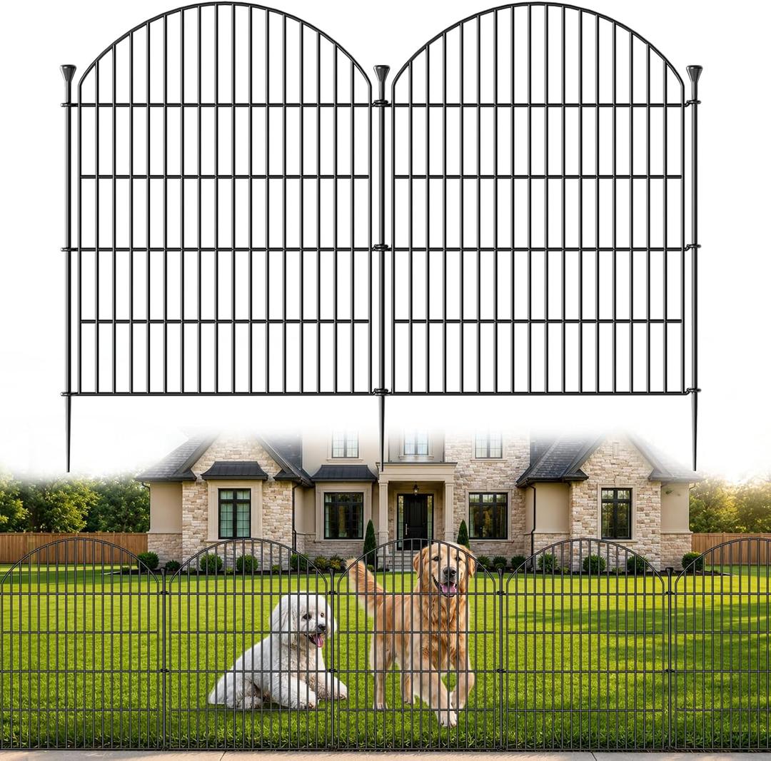 6 Pack No Dig Decorative Garden Fence Panels, 32in(H) x 14.5ft(L), Dog Fence Outdoor for Yard, Rustproof Metal Animal Barrier for Rabbits & Flowers, Temporary Fencing for Patio, RV