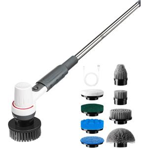 AQQA 8-in-1 Electric Aquarium Cleaning Kit IPX9 Waterproof Cordless Rechargeable Glass Scrubber Handheld Fish Tank Cleaner Powerful Algae Scraper & Cleaning Brush Set (Grey)