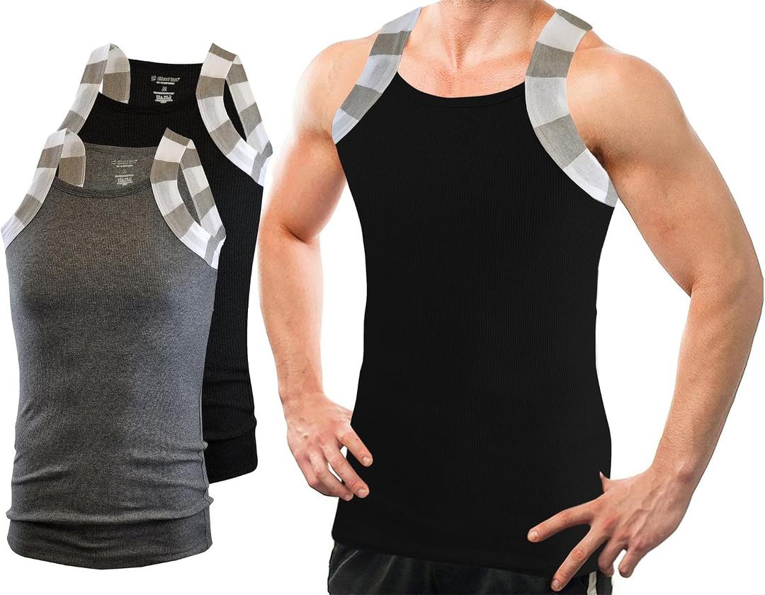 Different Touch 2 Pack Men Square Cut Two Tone Trim Tank Top, XL