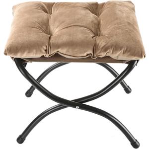 15" Foldable Foot Stool Ottoman with Metal Frame - Washable Khaki Upholstered Indoor/Outdoor Footrest for Living Room, Bedroom, Patio - Space-Saving Compact Design