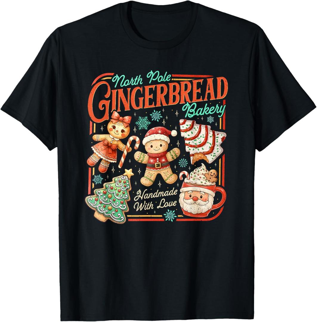 Retro Christmas Gingerbread Bakery North Pole Cookie T-Shirt