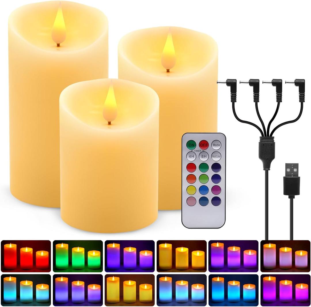 ALED LIGHT Rechargeable Candles Flickering with Remote,Flameless Candles Built-in Rechargeable Battery,RGB&Warm White Real Wax LED Candles for Home Decoration,Christmas,Party