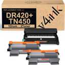 v4ink 3PK Compatible TN450 Toner and DR420 Drum Replacement for Brother TN450 TN420 Toner Cartridge DR420 Drum Set Black for HL-2270dw HL-2280dw HL-2230 HL-2240d MFC-7240 MFC-7360n MFC-7860dw Printer
