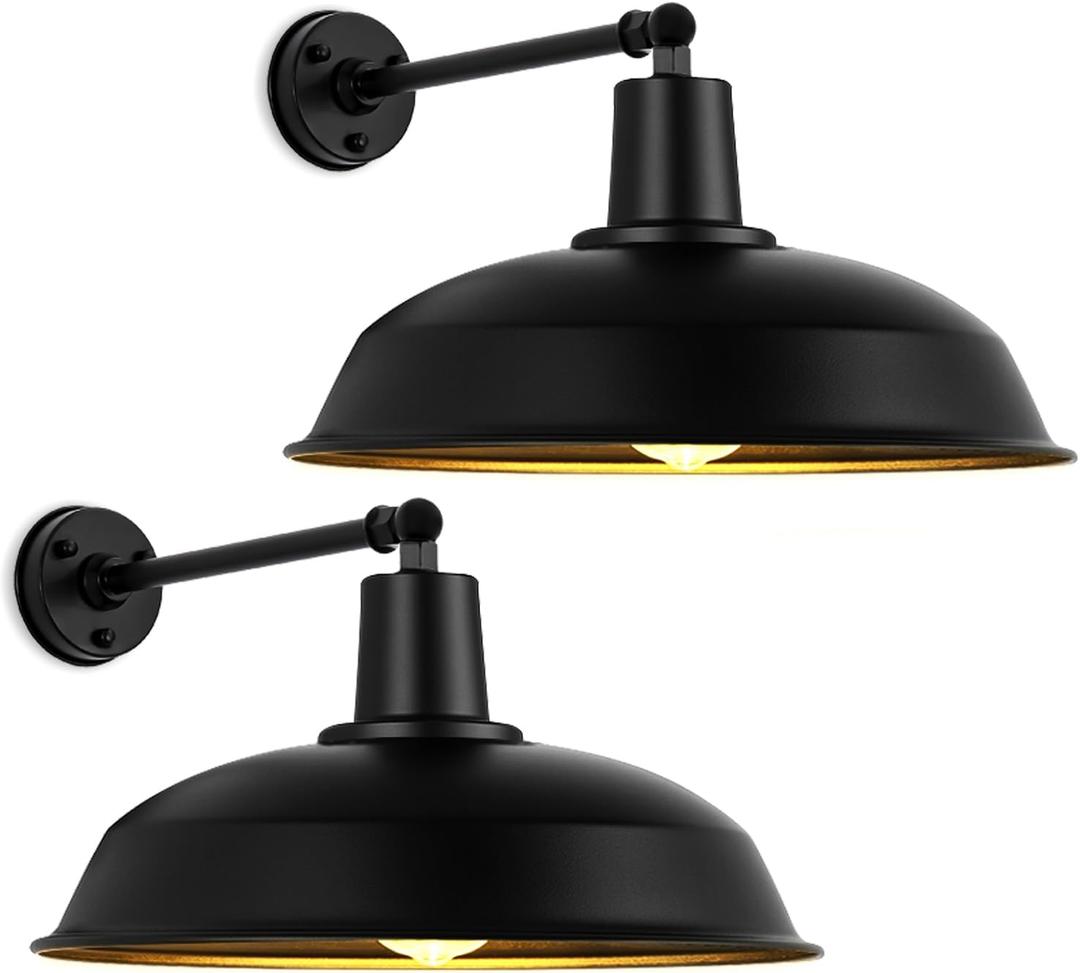 18" Large Black Outdoor Barn Lights - Rustic Industrial Style Wall-Mounted Gooseneck Lights for Garage, Porch and Farmhouse Exterior Lighting, 2-Pack