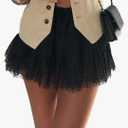 Women Lace Mini Skirt Ruffle Pleated Slip Y2k Flowy Skirts with Lined Shorts M