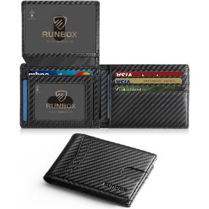 RUNBOX Wallet for Men Slim RFID Leather 2 ID Window With Gift Box (Carbon Black-15 slots)