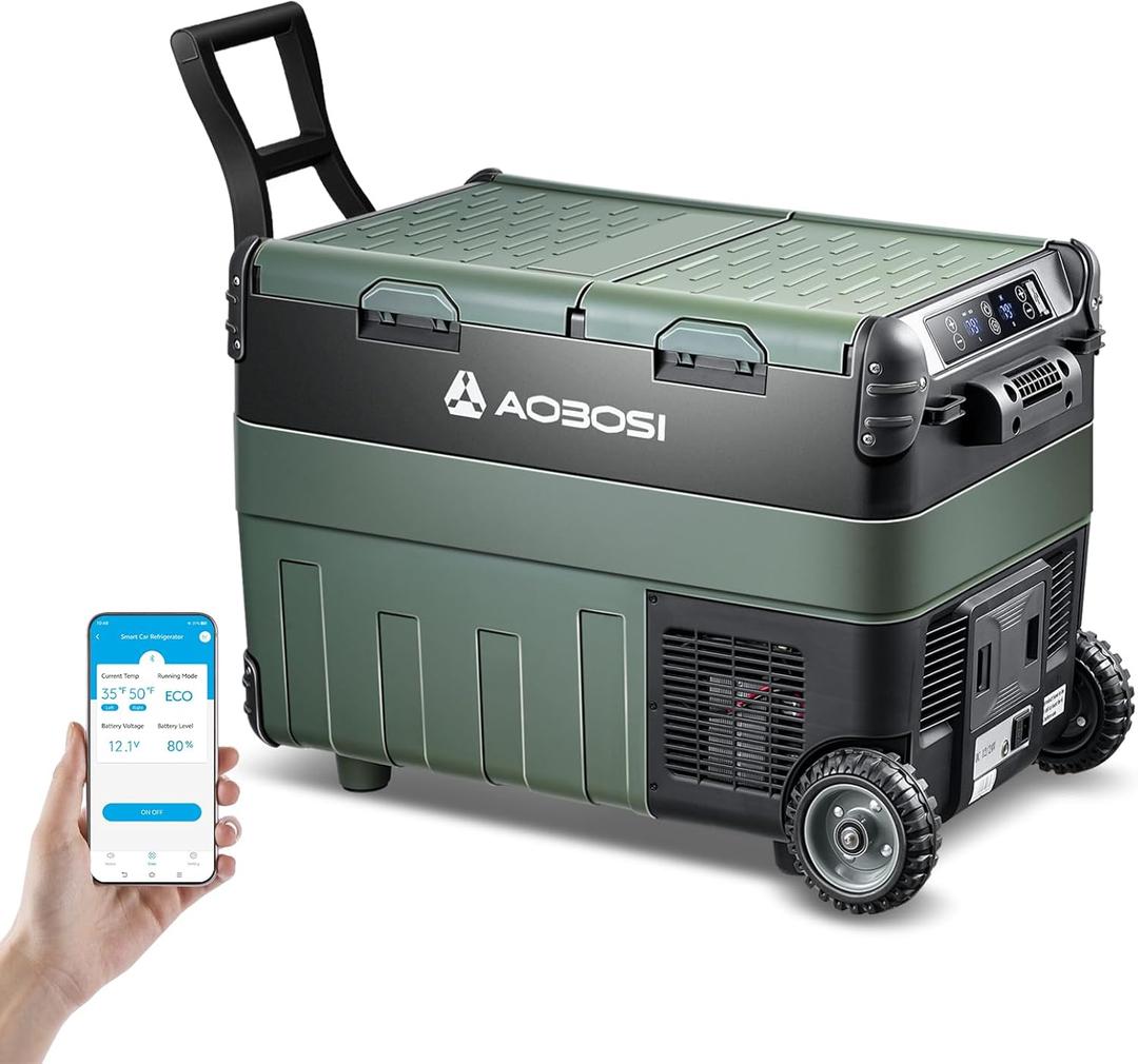 AAOBOSI 12 Volt Car Refrigerator, 42 Quart(40L) Electric Cooler Dual Zone,Car fridge Freezer (-4F~68F) 12/24V DC & 100-240V AC with APP Control, Basket and LED Light for Car, RV, Boat, Camping, Home