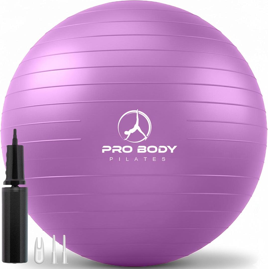 ProBody Pilates Exercise Ball - Multiple Sizes Gym Grade Balance Ball for Fitness, Yoga, Workout, Pregnancy & Physical Therapy (M: 19-22 inches/48-55 cm, Purple)