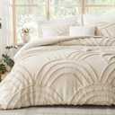 ENJOHOS Boho Comforter Set 3PC, Full Size, Beige, Dorm Bedding Sets for College Girls, Tufted Rainbow Design, Fluffy Lightweight Breathable Microfiber Comfoter