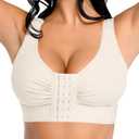 FeelinGirl Post Surgery Compression Bra for Women's Front Closure Bra with Adjustable Straps Wirefree (White), S
