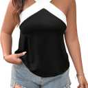 Floerns Women's Plus Size Criss Cross Tank Colorblock Sleeveless Halter Tops (XL)
