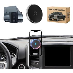 Phone Mount for Dodge Ram 1500/2500/3500 (2019-2024, 5" & 8.4"), 15W Wireless Charger, Magnetic Phone Holder, Dashboard Car Holder,360,Hands-Free, 2022 Truck Driver Essentials(Not for Column Shifter)