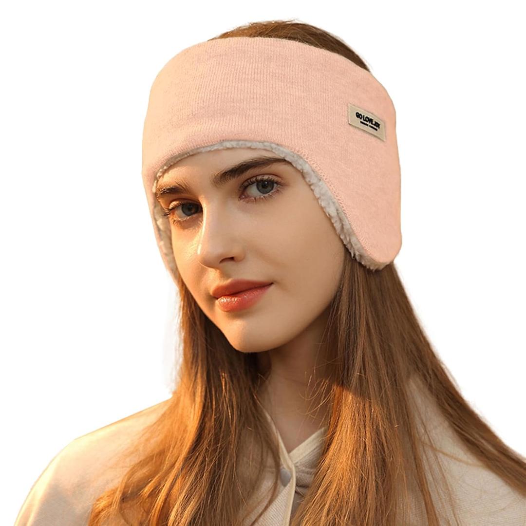 Surblue Ear Warmer Fuzzy Fleece Lined Winter Ear Headband Full Cover Cold Weather Ear Muffs and Bands for Running Cycling Soft Sleep Mask, Pink