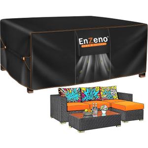 Enzeno Patio Furniture Set Cover, Outdoor Sectional Sofa Couch Set Covers Waterproof, Garden Dining Table Chair Set Cover Outside Rectangular Heavy Duty Weatherproof 90" L x 65" W x 28" H Black