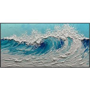 V-inspire 24 x 48 inches Ocean Wave Textured Canvas Wall Art, Modern Seascape Painting, Blue and White Coastal Decor