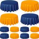 Buryeah 12 Pcs 84 Inch Blue and Orange Round Plastic Disposable Table Cloth Waterproof Tablecloth Circle Table Covers for Graduation Bridal Wedding Birthday Party Gender Reveal Baby Shower