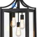 Outdoor Pendant Lights for Porch, 18.5" Large Dusk to Dawn Outdoor Chandelier with Clear Glass, Black Modern Hanging Porch Light, Adjustable Long Chain, OS-KY1004