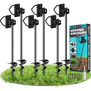 Ground Anchors Screw in, Multi-Purpose Trampoline Stakes Heavy Duty, 3" Wider Spiral Mobile Home Anchors Hurricane Earth Anchor for Trampoline, Storage Shed, Swing Sets, Carports, 6Pcs