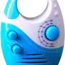 Waterproof Shower Radio, Splash Proof AM/FM Radio with Top Handle for Bathroom Outdoor Use - Built-in Speaker & Adjustable Volume(Blue and White)