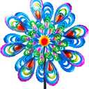 Peacock Wind Spinner, 21" Dia Large Kinetic Wind Sculptures & Spinners Outdoor, 68 Inch Tall Metal Windmill for Garden Yard Decor
