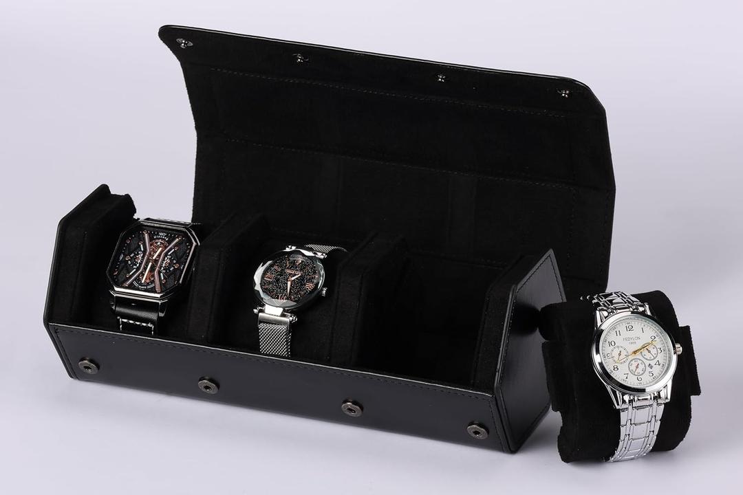 Luxury Watch Display Case, Holds 3 Watches, Black Velvet Lining