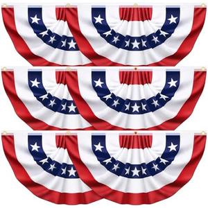 6 Pack 3x6 Feet USA Pleated Bunting Fan Flags,Patriotic Half Fan Banner American Flag Decoration Bunting for Outside Red White and Blue Decor Independence Day Memorial Day 4th of july Decorations