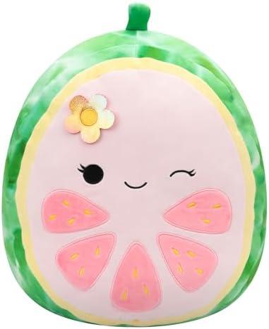 Squishmallows Original 16-Inch Lena Pink Guava Fruit with Flower - Official Jazwares Large Plush