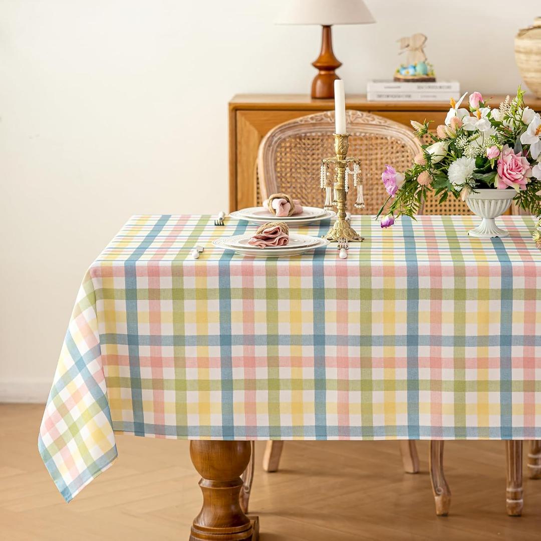 JIALE Easter Gingham Tablecloth, Rectangle Table Cloth 52x70 Inches Buffalo Checkered Table Cover for Mothers Day Spring Summer,Dining Tablecover for Picnic/Party/Birthday (Yellow Green)