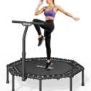 BCAN 51" Octagonal Mini Trampoline, Max Load 450 LBS Fitness Trampoline with T-Adjustable Handle Bar, Silent Bungees, Larger, More Stable, Quieter Exercise Rebounder for Adults Indoor/Garden Workout (Black)
