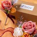 Fnize Orange Pink Corsage and Boutonniere Set, Artificial Rose Boutonniere and Wrist Corsage Flower for Bride Groom Bridesmaids Groomsmen Wedding Homecoming Prom Flowers