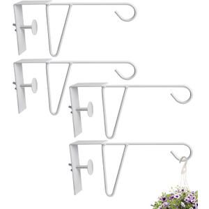 moonoom 4 Pcs Adjustable Vinyl Fence Hooks, Patio Hangers Decorative White Powder Coated Steel Fence Hangers Suitable for Hanging Plants,Lights,Basket (4pcs White)