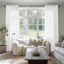 SHINELAND 105 Inch Long Curtains, White Linen Semi Sheer Light Filtering Curtains for Living Room Set of 2 Panels, 104 Inch Curtain