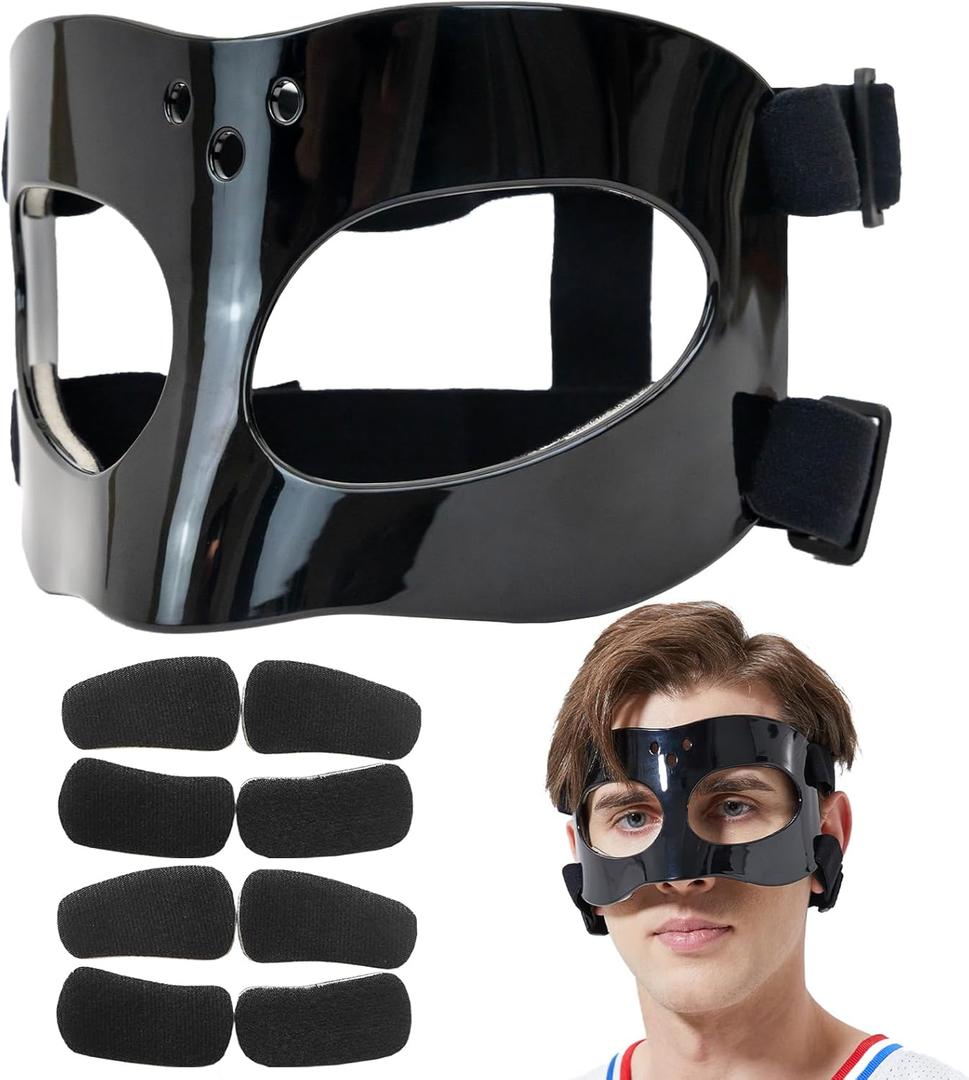Nose Guard for Broken Nose Baseball Softball Basketball Face Mask Adjustable Face Shield Masks with Padding Nose Guard Protects Nose and Eye from Injury for Men and Women Black