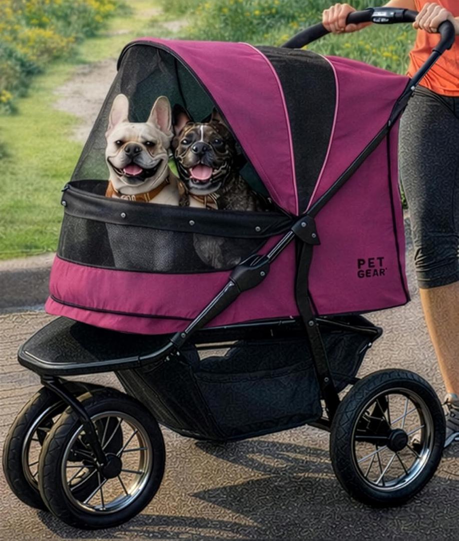 Pet Gear No-Zip Jogger Pet Stroller for Cats/Dogs, Zipperless Entry, Airless Tires, Easy One-Hand Fold, Cup Holder + Storage Basket, Dark Lilac- Extra Large