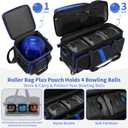 BOSSTIN 4 Ball Bowling Bags with Wheels, Bowling Ball Bag with Secure Velcro Fixed Ball Cup & Shoe Compartment (Fits Up to Size 16), Bowling Ball Bag 4 Ball Roller with Multi-Pockets (2Blue)