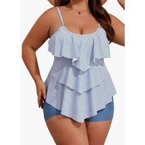 B2prity Women Plus Size Tankini Swimsuits Tummy Control Two Piece Bathing Suit Ruffled Flounce Swimwear with Shorts