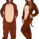 Funziez! Slim Fit Adult Onesie - Animal Halloween Costume - Plush Unisex One Piece Cosplay Suit for Women and Men (Small, Monkey)