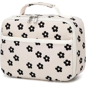Bluboon Kids Girls Lunch Bag Insulated Lunch Box for school Corduroy Lunch Cooler Organizer School Kids Lunch Tote (Corduroy Beige Floral)