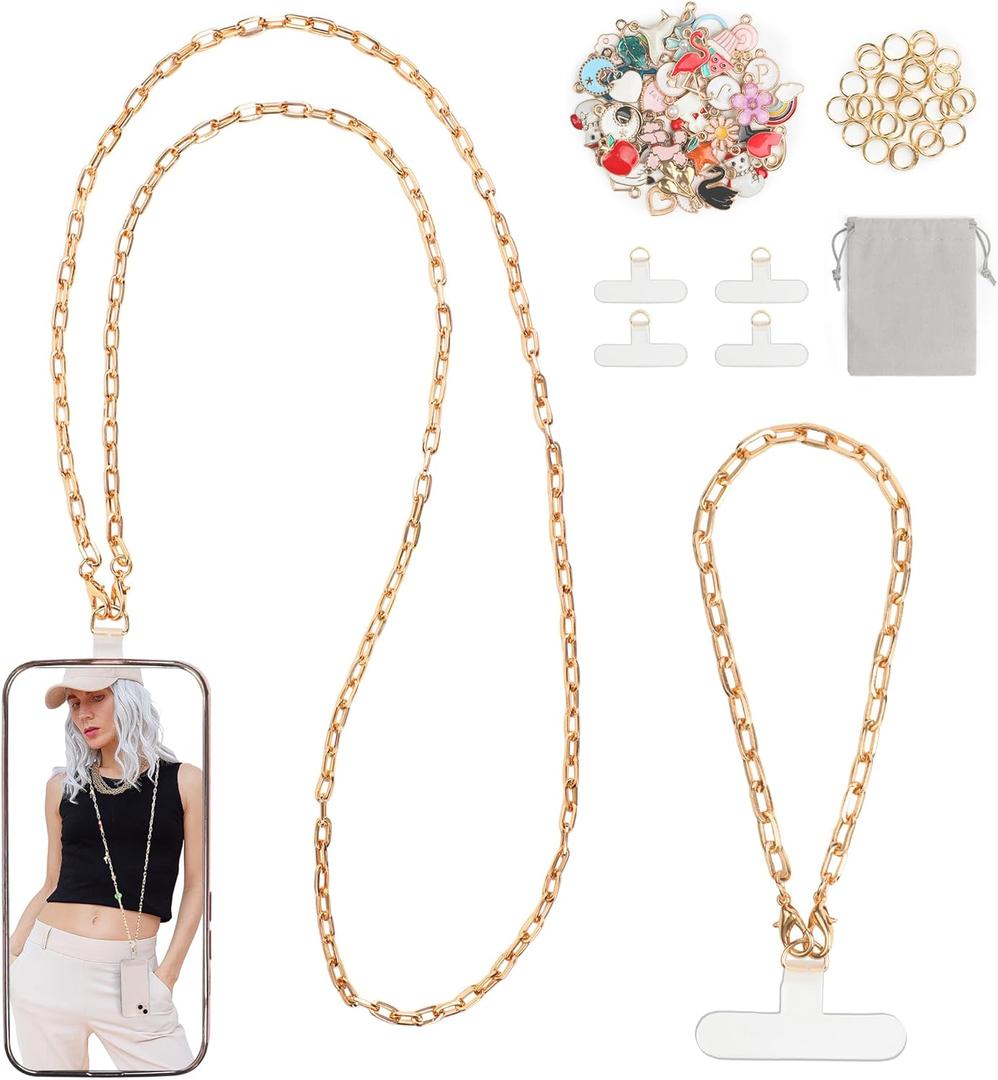 Metal Cell Phone Chain Phone Lanyard Crossbody For Iphone Chain Wristlet Strap Lanyard Chain For Women Universal Cell Phone Charm Strap With Free Cute Pendant Decoration Cell Phone Lanyard. Gold