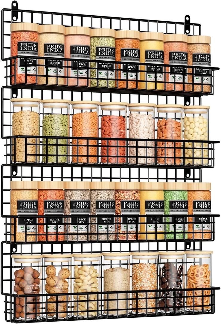 X-cosrack 4 Pack Spice Rack Wall Mount, Upgraded Connectable Seasoning Organizer for Space-Saving, Hanging Spice Storage for Cabinet/Pantry Door (Patent:USD909138S)