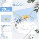 Whaline 50 Pcs Blue Floral Thank You Cards Spring Flower Greeting Cards with Envelope Sticker Blank Note Card for Baby Bridal Shower Wedding Birthay Party Invitation Supplies, 4 x 6 Inch