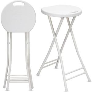 Suzile 2 Pcs 24 Inch Tall Folding Chair Portable Plastic Stool Chair Heavy Duty Foldable Bar Stools with Handle for Adults Kitchen Counter Room Home Camping Indoor Outdoor, 300lbs Capacity (White)